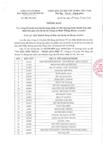 THÔNG BÁO VỀ VIỆC CÔNG BỐ DANH SÁCH KHÁCH HÀNG NHẬN ƯU ĐÃI CHƯƠNG TRÌNH THANH TOÁN SỚM NHẬN BÀN GIAO CĂN HỘ DỰ ÁN CHUNG CƯ BÌNH THẮNG (BCONS AVENUE)
