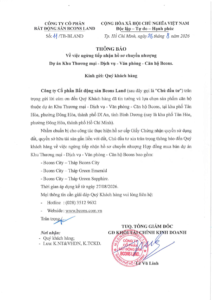 THÔNG BÁO VỀ VIỆC NGỪNG TIẾP NHẬN HỒ SƠ CHUYỂN NHƯỢNG DỰ ÁN KHU THƯƠNG MẠI – DỊCH VỤ – VĂN PHÒNG – CĂN HỘ BCONS