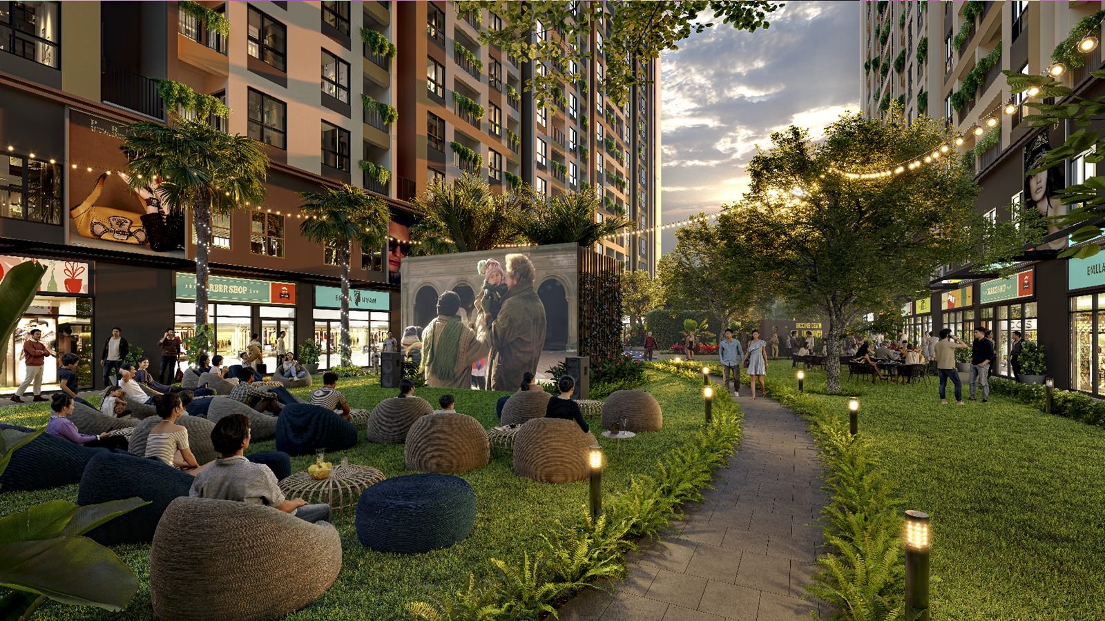 Công viên ánh sáng và khu chiếu phim ngoài trời tại Bcons Central Park