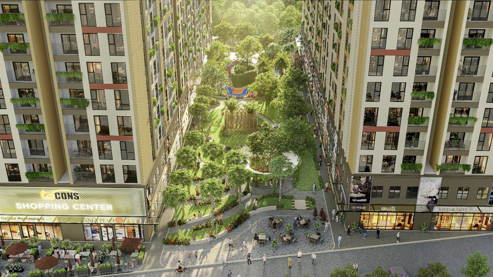 Công viên trung tâm và tiện ích nội khu dự án Bcons Central Park