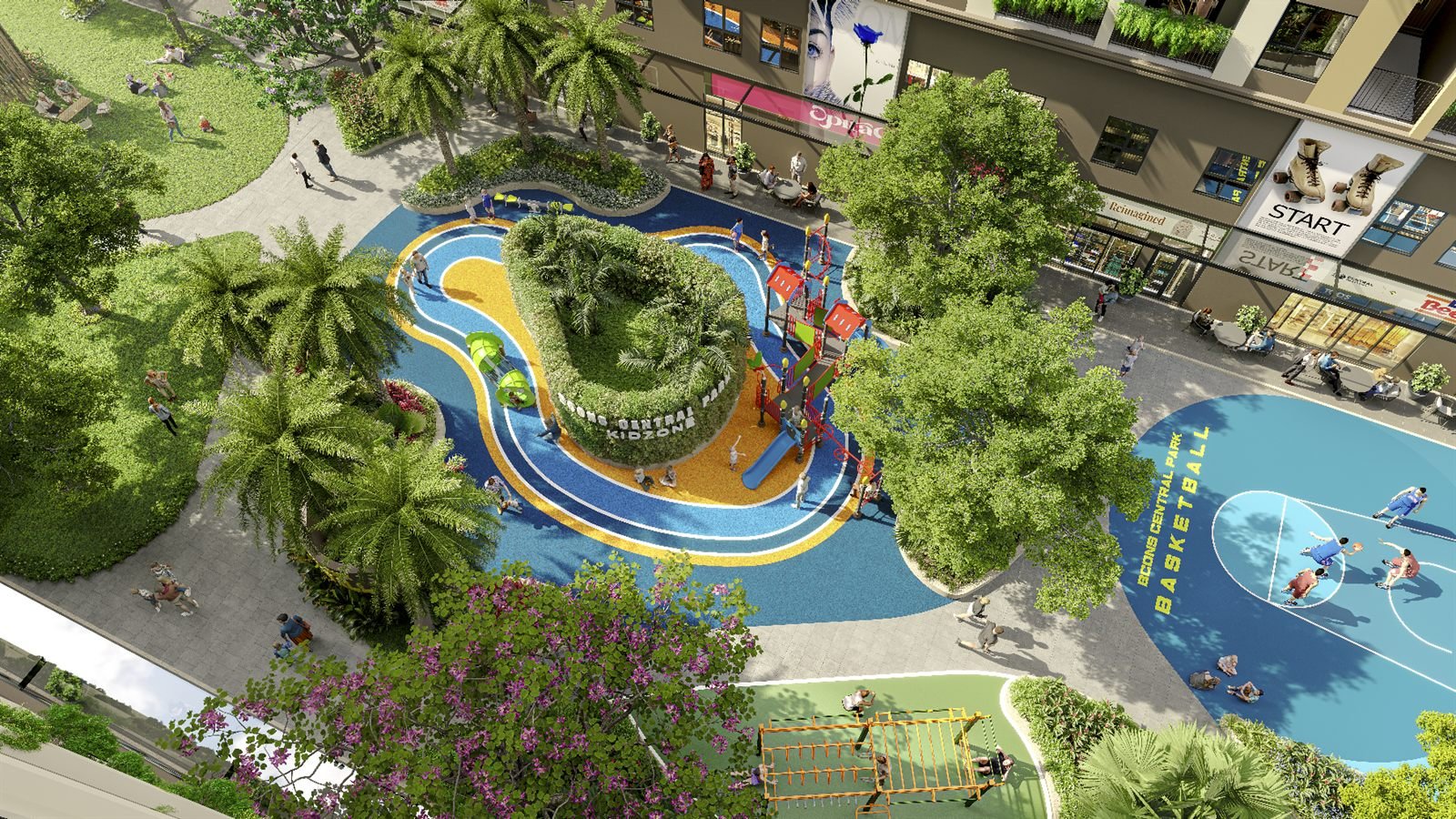 Kidzone — sân chơi trẻ em và sân bóng rổ nội khu — Bcons Central Park