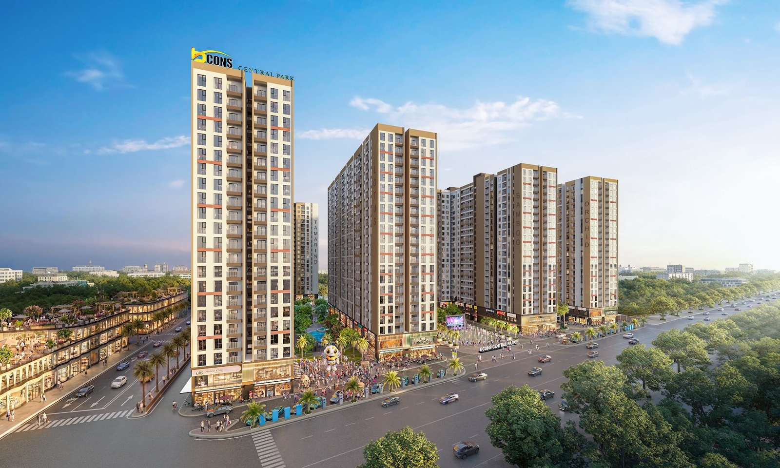 Phối cảnh tổng thể 5 block Bcons Central Park góc 2 mặt tiền đường Phan Trung, TP. Biên Hòa