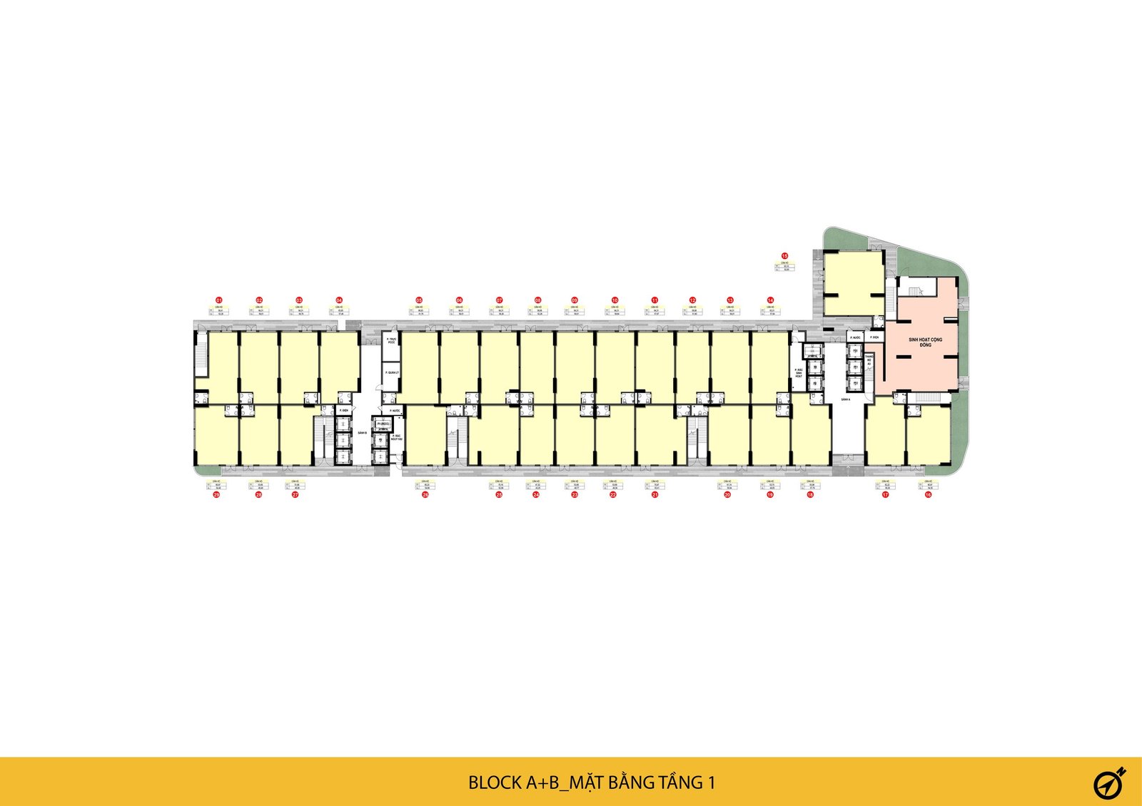 Block A+B mặt bằng tầng 1 Bcons Solary