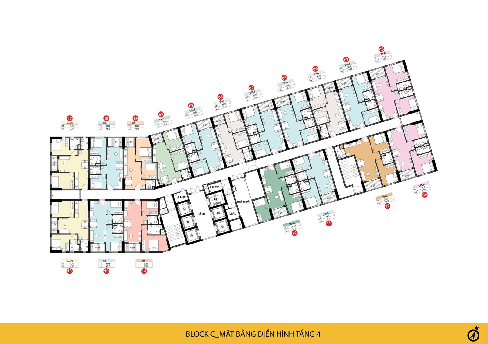Block C mặt bằng điển hình tầng 4 Bcons Solary