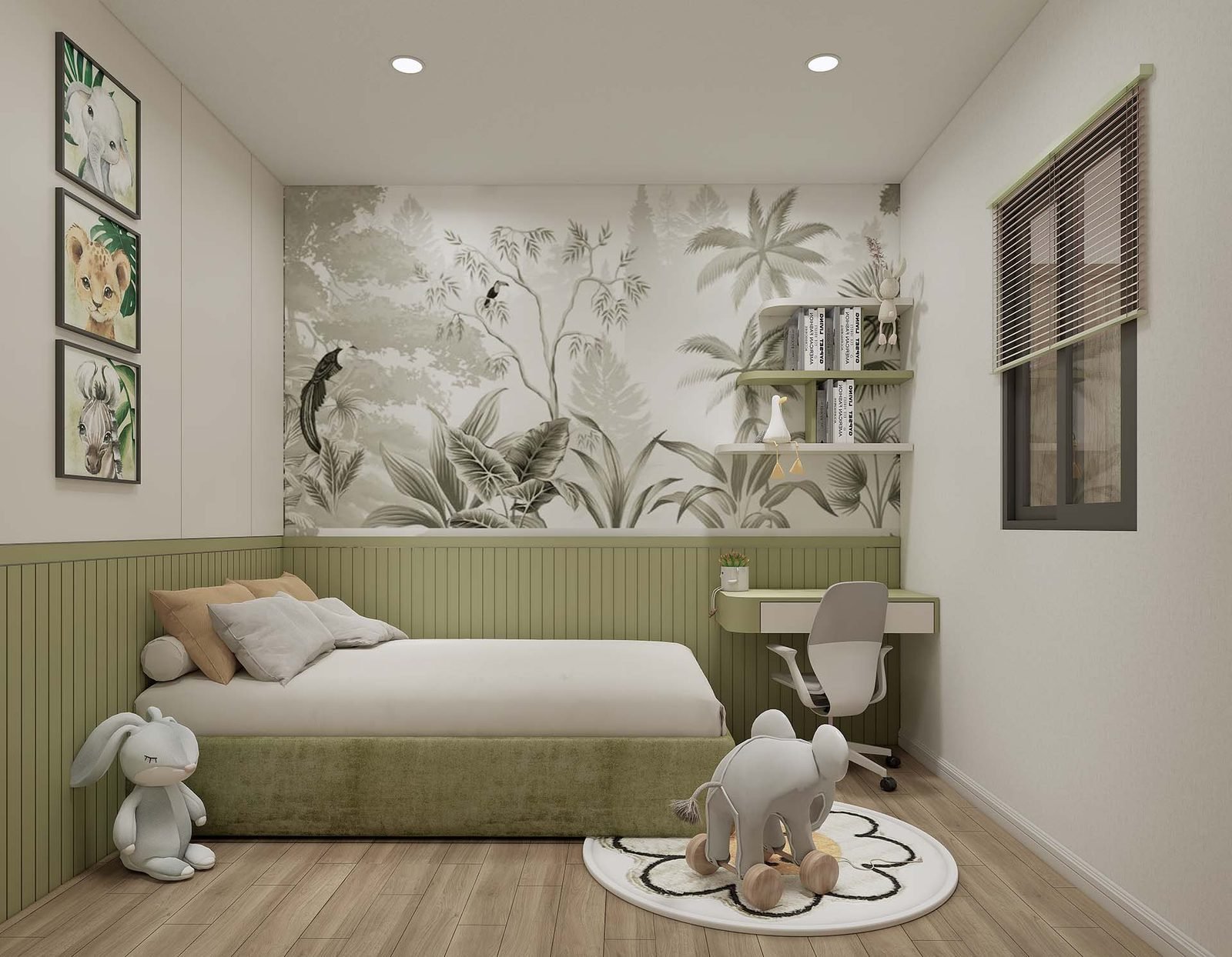 Phòng ngủ trẻ em tranh tường nhiệt đới — căn mẫu B